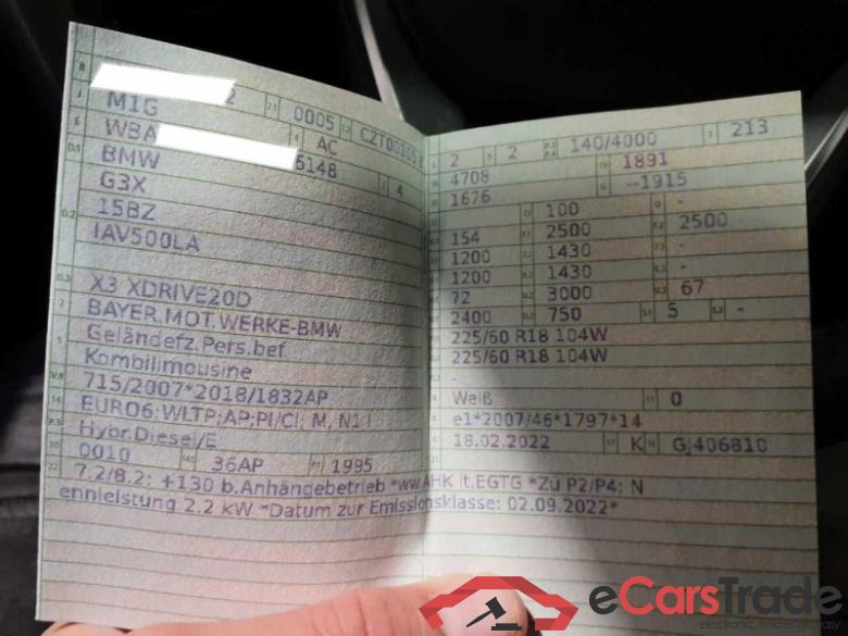 BMW Baureihe X3 (G01)(12.2017->) DE - SUV5 xDrive20d Mild-Hybrid EU6d, xDrive (EURO 6d), (Facelift) 2021 - 2024 #4