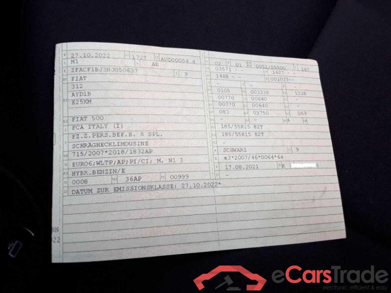 Fiat 500 (312) Lim. (2022->) DE - LimS3 1.0 Mild Hybrid EU6d, Club (EURO 6d), 2022 - 2023 #2